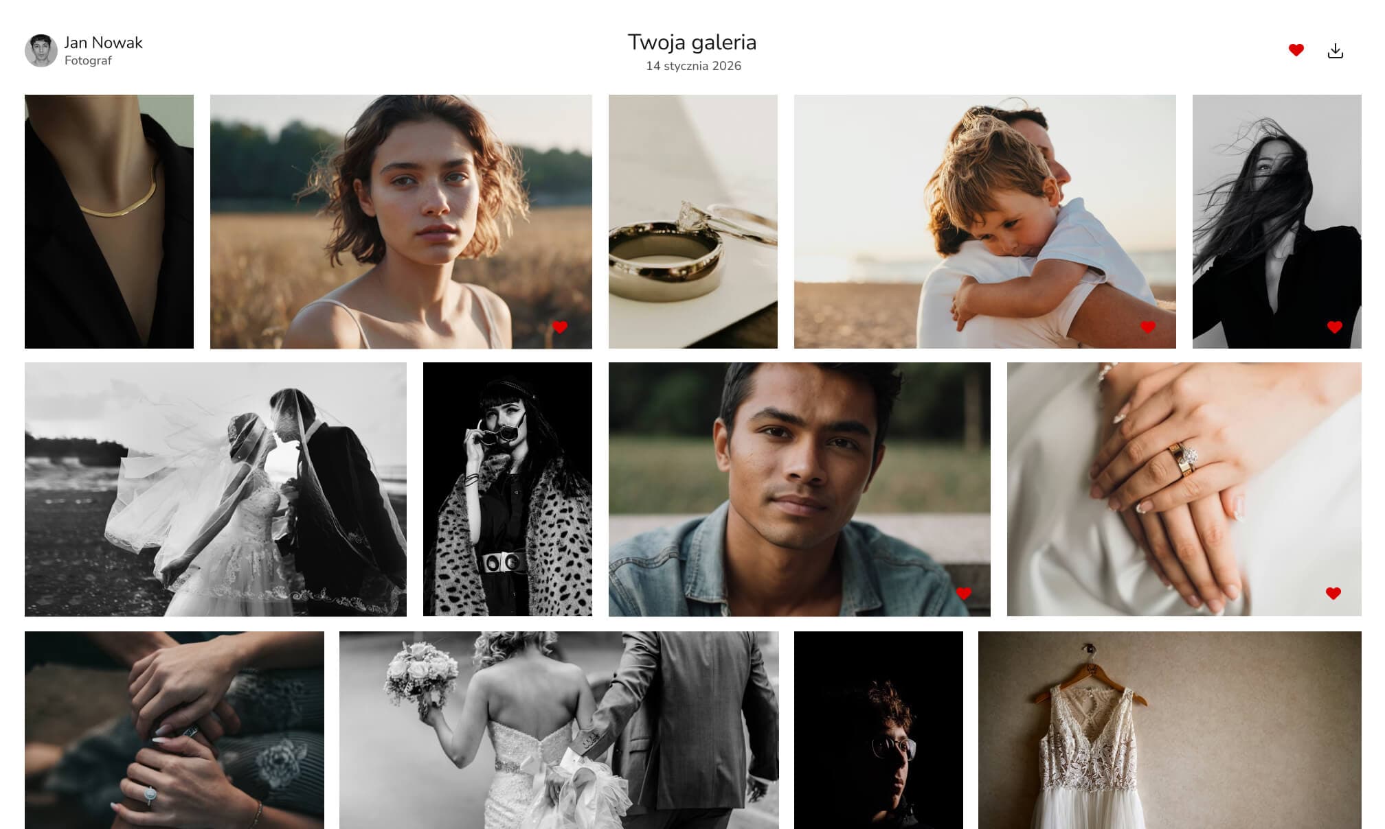 Siatka zdjęć z ulubionymi